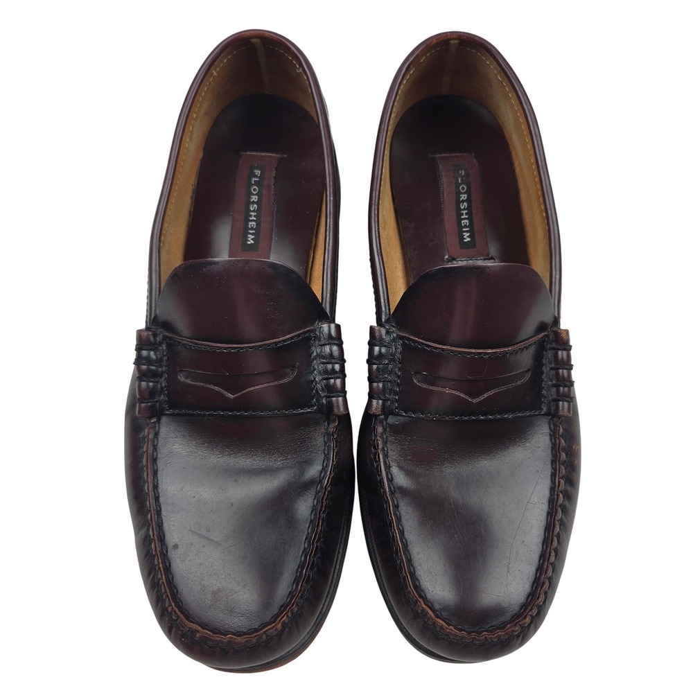 Florsheim Penny Loafers 9.5 D Burgundy Leather Dress Shoes 17058 Slip On Classic